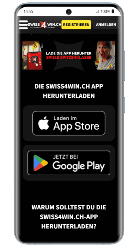 Installieren der mobilen App im swiss4win Casino