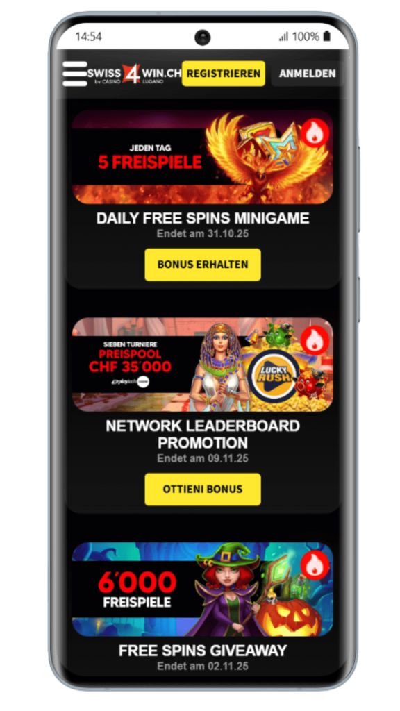 Anmeldebonusse im swiss4win Casino